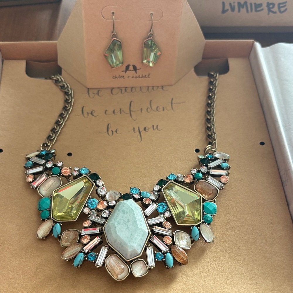 Chloe + Isabel Aquamarine Multicolor Statement Necklace and Earrings Set